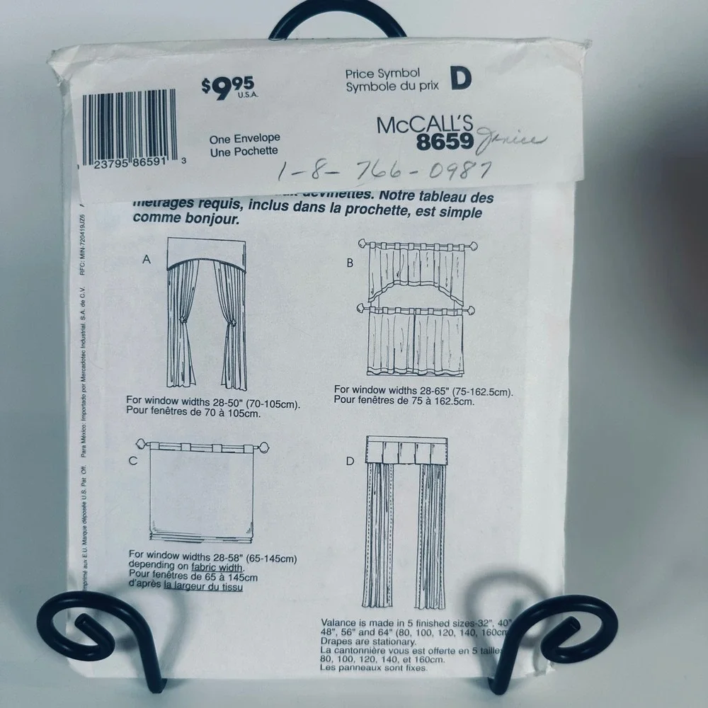 McCall's 8659 Sewing Pattern Home Decor Drapes Valances Uncut Factory Folded